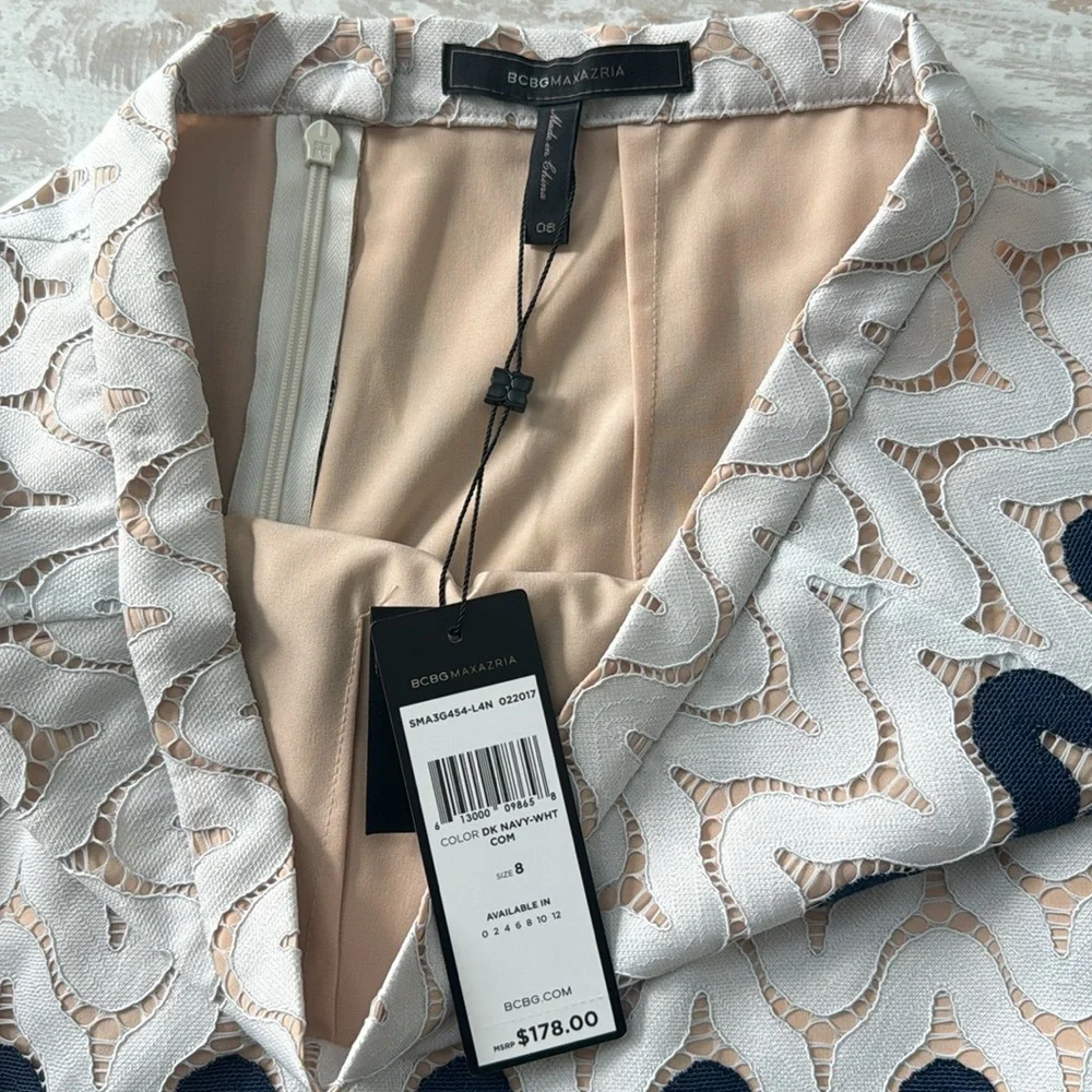 NEW bcbgmaxazria shelby wavy chevron mesh‎ lace blouse and skirt matching Set